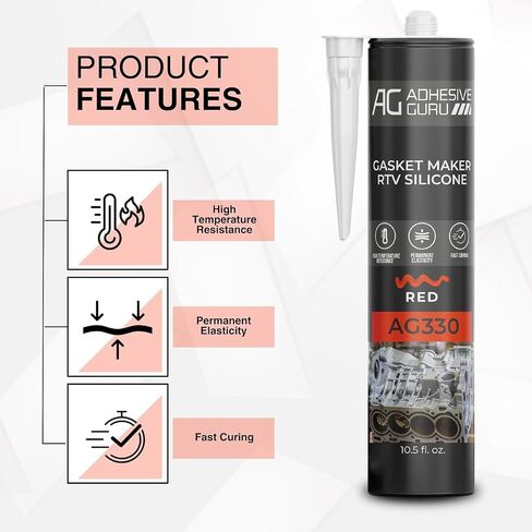 Adhesive Guru AG330 High Performance RTV High-Temp Silicone Gasket Maker and Sealant 10.5 fl oz, Heat Resistant from 104ºF to 572ºF, Red – 1 Pack in Saudi Arabia