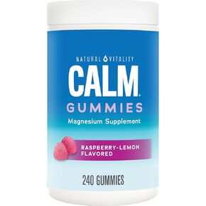 Natural Vitality Calm, Magnesium Citrate Supplement, Stress Relief Gummies, Supports a Healthy Response to Stress, Gluten Free, Vegan, Raspberry Lemon, 240 Gummies (Packaging May Vary)