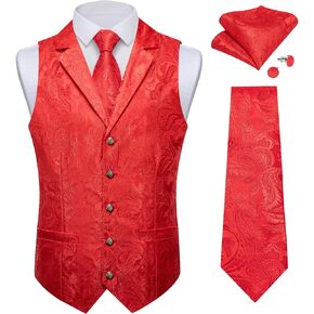 DiBanGu Silk Paisley Vest and Tie Set for Men Formal Waistcoat Regular Fit Lapel Dress Vest for Tuxedo Wedding Party