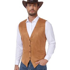 American Trends Western Vest for Men Casual Cowboy Vest Faux Suede Leather Suit Vest Medieval Renaissance Vest