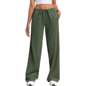 HeSaYep Women's Wide Leg Sweatpants Straight Leg Lowrise Sweat Pants Drawstring Elastic Low Waist Pants with Pockets