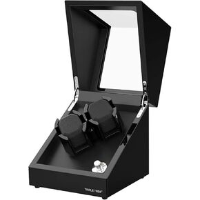 Double Watch Winder for Automatic Watches, Wood Shell Piano Finish, with Japanese Quiet Motor, PU-Leather Pillows Hold, for Women and Men's Watches(Triple Tree)
