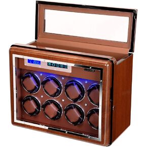 Walnut Watch Winder for 8 Automatic Watches Winding+ 6 Storage Slots LED Backlight Watch Display Box Touchscreen Automatic Rotation Case with Quiet Mabuchi Motors for Men and Women Gift