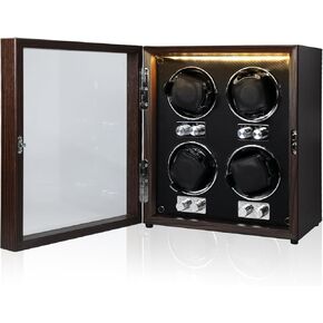 ملفاف ساعة للساعات الأوتوماتيكية، 4 صندوق لفاف ساعة أوتوماتيكي مع إضاءة خلفية زرقاء ووسادة إسفنجية، 4 أوضاع دوران، صندوق دوار للساعة، ساعة هزازة للرجال in Kuwait