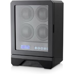 Automatic Watch Winder for 4 Watches with LED Light, LCD Display, Remote Control and Storage Drawer