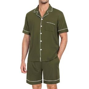 SWOMOG Mens Pajama Set Short Sleeve 2 PCS Sleepwear Button Down Soft Loungewear Modal Set Pj Set with Pockets S-3XL