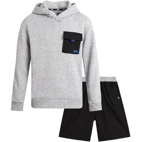 DKNY Boys' Short Set - 2 Piece Soft Fleece Active Hoodie and Running Shorts - Athletic Boys' Matching Outfit Set (Sizes:8-12)