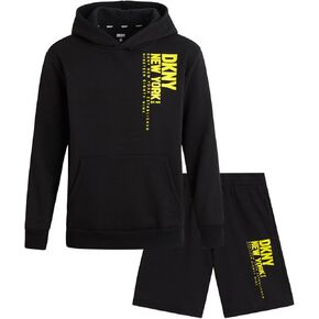 DKNY Boys' Short Set - 2 Piece Soft Fleece Active Hoodie and Running Shorts - Athletic Boys' Matching Outfit Set (Sizes:8-12)