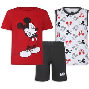 Disney Mickey Mouse Boys 3 Piece T-Shirt, Tank Top and Shorts Set for Toddlers - Red/White/Grey