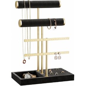 bussdis 3 Tier Bracelet Holder Display - Detachable T Bar Black Velvet Bracelet Holder, Jewelry Holder Organizer for Bracelet, Necklace, Earrings, Rings