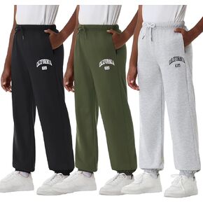 EXARUS 3 Pack Boys Sweatpants Elastic Waist Graphic Print Drawstring Pants with Pockets Jogger Causal Athletic 6-14Y