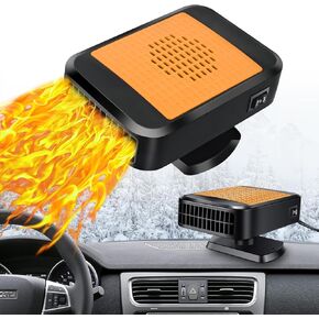 Car Heater,12V 200W Car Heater Defroster 360°Rotation 2 in 1 Heating & Cooling Fan Windshield Demisting Defroster Plug Into Cigarette Lighter for All Cars (orange)