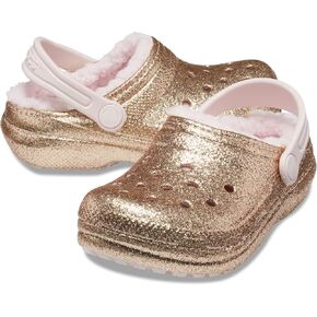 Crocs Classic Glitter Lined Clogs | Kids' Slippers, Gold/Barely Pink, 6 US Unisex Toddler