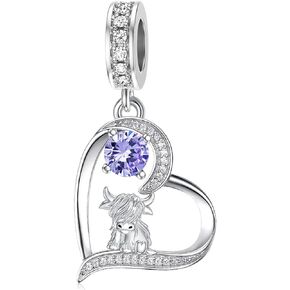 Highland Cow Charm Birthstone for Bracelet Cow Bead Charm 925 Sterling Silver Highland Cow Gifts Jewelry for Women Cow lover
