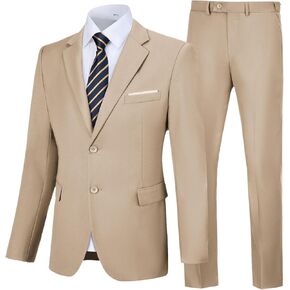 Men's Slim Fit 2 Piece Suit, Two Button Solid Suit Jacket Pants Set, Wedding Prom Suit
