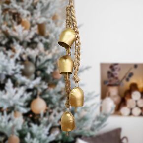 Gold Metal Vintage Bells with Jute Hanging Rope, Decorative Cow Bell for Weddings, Parties, and Christmas Wreaths, 1.7W x 2.8H