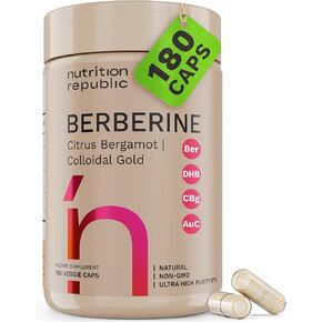 Berberine Supplement 1450mg, Ultra High Potency Berberine Complex with Citrus Bergamot, Colloidal Gold & Berberine Hcl, Dihydroberberine Supplement, 180 Veggie Capsules