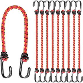 18" Elastic Bungee Cords with Hooks: 10 Pcs Bungee Cords Heavy Duty Outdoor, Bungie Cord Bundle Assortment with Metal Hook, Bungee Straps for Kayaking, Camping, Garage Storage