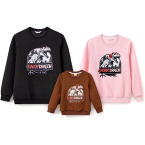 PATPAT Family Matching Sweatshirt Dinosaur Print Pullover Top Mommy and Me Multicolored Shirt for Kids 8-9 Years