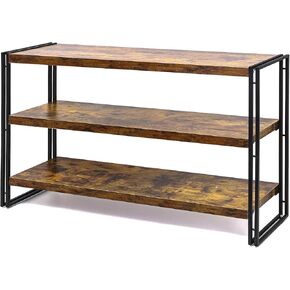 HCHQHS 3-Tier Rustic Wood and Metal Industrial Bookcase - 40in, for Home Office, Bedroom, Kitchen, Bathroom
