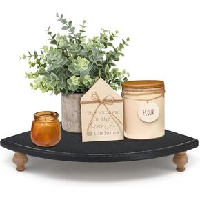 Wood Corner Counter Shelf Rustic Pedestal Stand Farmhouse Corner Shelves- Rustic Black Tray Riser for Coffee Table Decor, Display Riser for Farmhouse Accent Centerpiece in Kitchen/Bathroom/Dining