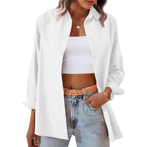 Zeagoo Womens Button Down Shirt Long Sleeve Blouses Solid Work Casual Business Tops Loose Fit Fall Shirts S-2XL