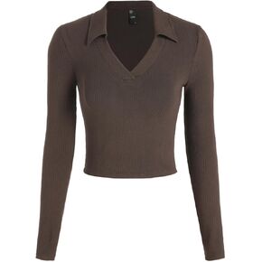 CIDER Fitted Long Sleeve Shirts for Women - V Neck Polo Shirts Business Casual Collared Work Tops Fitted 2024 Fall Shirt
