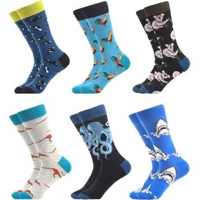 WeciBor Men's Funny Novelty Colorful Patterned Cotton Casual Crew Socks 6 Pack