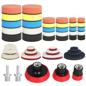 Autolock 47Pcs 1inch 2inch 3inch Polishing Buffing Pad, Car Detailing Kit with M14 Thread Backing pad & Adapters for Buffer Polisher Polishing, Buffing,Waxing