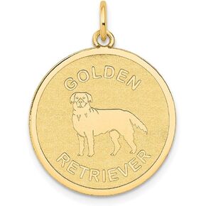 14k Yellow Gold Golden Retriever DiscCustomize Personalize Engravable Charm Pendant Jewelry Gifts For Women or Men (Length 1.01" Width 0.78")