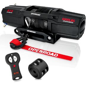 OPENROAD 6000 lbs UTV Winch, Waterproof IP67 Electric Trailer 6k Winch with 1/4"×50ft Synthetic Rope,Wireless Remote and Winch Stopper (6000lb with Mounting Plate)