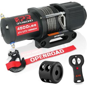 OPENROAD 6000 رطل UTV ونش، مقاوم للماء IP67 مقطورة كهربائية 6 كيلو ونش مع حبل صناعي 1/4 بوصة × 50 قدم، جهاز تحكم عن بعد لاسلكي وسدادة ونش (6000 رطل مع لوحة تثبيت)