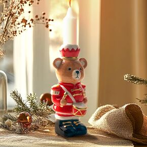 Christmas Candlestick Holders, Unique Ceramic Bear Soldiers Candle Holder Table Centerpiece Decor for Festival Wedding and Dinner Party Candelabra (5.98 inch)