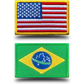 US Flag Brazilian Flag Patch, Antrix 2 Pack American Flag Brazil Flag Patch Military Tactical Hook and Looped Emblem Badge Patches