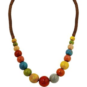 MINACHI Hippie Boho Colorful Ceramic Round Beads Strand Necklace, Bohemian Fashion Statement Jewelry Gift for Women