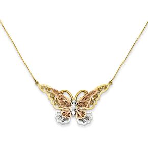 Diamond2Deal 14k Two tone Gold Butterfly Necklace 17"