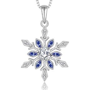 YL Snowflake Christmas Winter Necklace for Women, Solid Sterling Silver 18K White Gold Plated Birthstone Halo Pendant Box Chain Jewelry in Kuwait