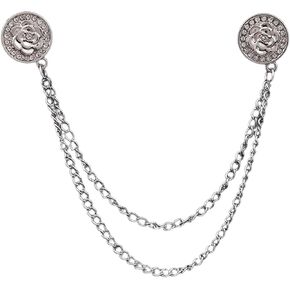 Retro Silver Plated Chain Crystal Rose Flower Brooches Collar Pins Rhinestone With Hanging Chain Suit Shirt Floral Lapel Brooch Pin Fashion Jewelry for Men