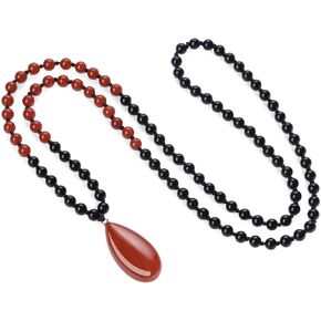 COAI Teardrop Pendant Necklace 108 Mala Stone Beaded Necklace, Prayer Beads Necklace for Women