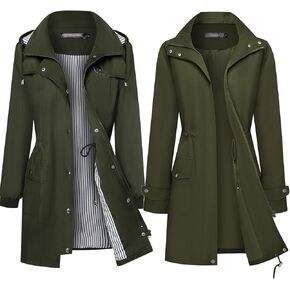 Bloggerlove Rain Jacket with Hood Waterproof Amry Green Medium