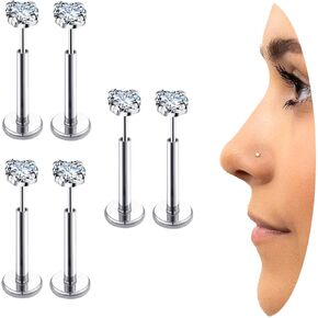 COTATI 18g Nose Stud Flat Back Studs Earrings Piercing Jewelry for Women,Surgical Steel Threadless Long Push Pin Labret Tragus Cartilage Lip Rings Stud