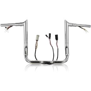 MoKitDora Street Electra Glide 3-in-one Partial Pre-wired Handlebar 14" Rise 1-1/2" Fat 1" Clamp Monkey Bagger Meathook Bars Compatible with Harley 2008-2013 FLHX FLHT Ultra Limited Classic, Chrome