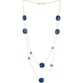COOLSTEELANDBEYOND Gold Statement Necklace Two-Strand Long Chain with Cube Crystal Beads Circle Charms