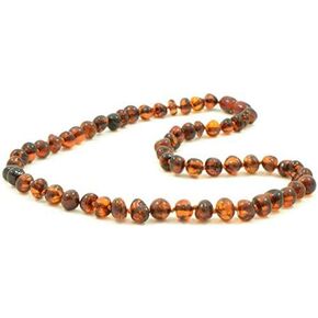 Baltic Amber Bead Adult Necklace - Dark Cognac Color Amber Necklace - 17.7 inches (45cm) - AmberJewelry - Made from Authentic / Polished Baltic Amber Beads Necklace Collar de ámbar báltico Handamde in Balltic Region