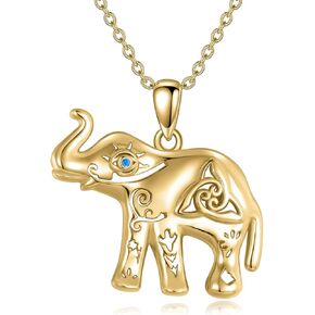 Elephant with Evil Eye Necklace Sterling Silver Celtic Good Luck Elephant Protection Charm Pendant Animal Necklaces Jewelry Gifts for Women