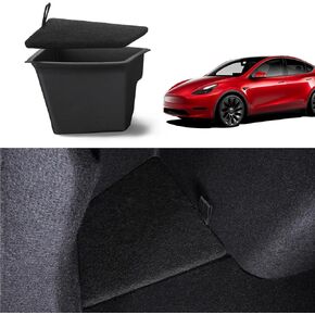 BASENOR 2022-2024 Tesla Model Y Trunk Organizer Waterproof Rear Trunk Storage Bins Side Box with Carpeted Lip Interior Accessories Set of 2 for Model Y 5-Seater (Newest Version)