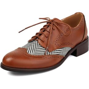 Roimaash Leisure Oxford Shoes Women Two Tone Wingtip Brogue Shoes