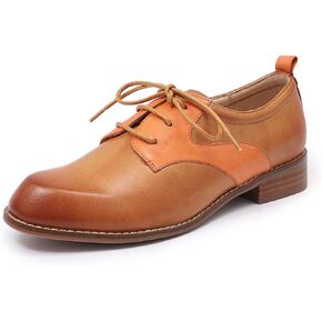 Mona flying Women's Handmade Two Tone Dress Oxfords Saddle Derby Comfy Lace up Leather Shoes for Ladies