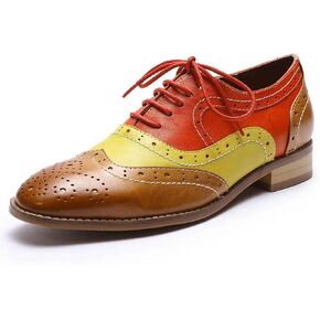 Mona flying Women's Leather Perforated Lace-up Oxfords Brogue Wingtip Derby Shoes for Ladies