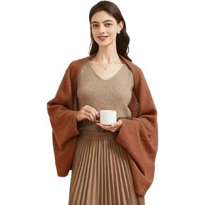 Women's Lightweight Wool Shawl Wrap Scarf with Sleeves Outer Warm Knitted Open Front Poncho Cape Fall Winter